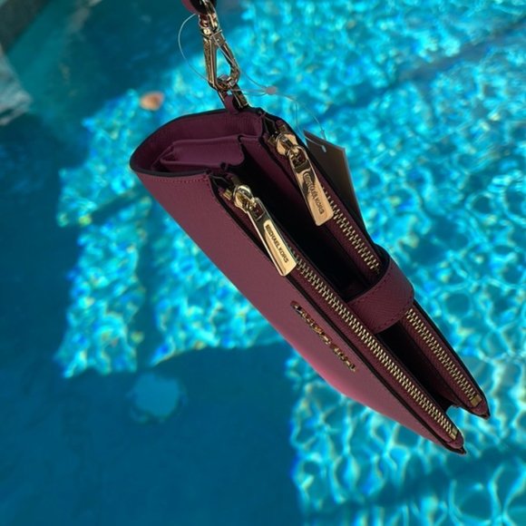 Michael Kors Jet Set Travel Large Double Zip Wristlet Wallet Rosewood Leather - Picture 2 of 16